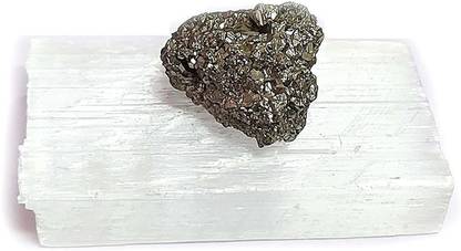AIR9999 Natural Selenite and Golden Pyrite Raw Rough Crystal for Reiki Healing and Grid Making Decorative Showpiece  -  2 cm