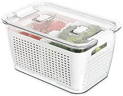 Renyke Plastic Fridge Storage Box Refrigerator Fresh Vegetable Fruit Boxes Drain Basket Storage Containers With Lid Kitchen Tools Organizer 4.5 Liter Storage Basket