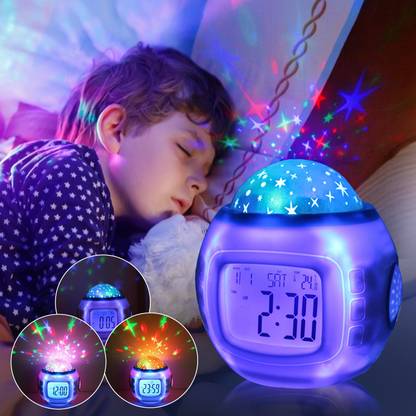 MACVL5 Digital Alarm Clock Romantic Star Projector Alarm Clock Music and Calendar, White Color Clock