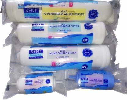 KENT RO 5pc Combo RO Membrane Element + Inline Carbon Filter + Inline Sediment Filter + 4” UF Membrane Hollow Fiber RO + 4” Post Carbon Filter 5 Set Combo RO Service Kit Water Filter Suitable for all Other Kinds of RO UV UF Mineral Water Purifiers Service Replacement RO Spare Part Solid Filter Cartridge