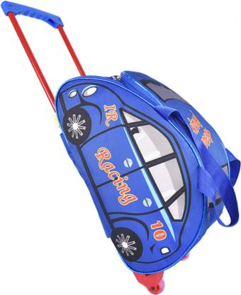 Indian Riders Racing Car Blue Kid's Carry On Luggage Child Rolling Suitcase Trolley Bag Small Travel Bag - (Blue 25 L) Waterproof Trolley