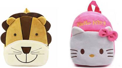 Afya Lion & Hello Kitty Soft Toy School Bags for Kids Plush Bag (Multicolor, Pack of 2) Plush Bag