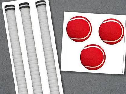 Rockjon 3 White Bat Grip + 3 Rubber Tennis Ball (random,pack of 6) Tennis Ball