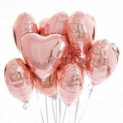 jeenishaworld Solid Solid FOR ANNIVERSERY ROSE GOLD HEART SHAPE FOIL BALLOON (Pink Pack of 20 ) Balloon Bouquet (Pink, Pack of 5) , For Birthday, anniversary, love, (Pack of 20) Balloon