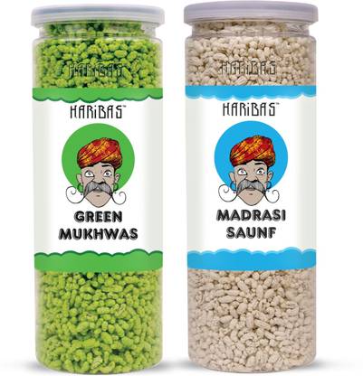 HARIBAS COMBO Pack of 2 Madrasi Peppermint Mukhwas 200Gm ( White Madrasi Saunf ) And Green Mukhwas 200g | Pure and Premium Mukhwas Mouth Freshener | Good for Bad Breath, Health & Digestion | Sweet Mouth Freshener 400g (200g + 200g) Sweet Mouth Freshener Sweet Mouth Freshener