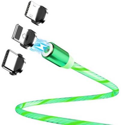 WHISTLE9 Magnetic Charging Cable 2 A 1 m Magnetic USB Charging Cable, 3-In-1 Cable Charger with LED for Android, All Type C Mobiles and IOS Mobiles