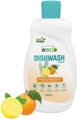 Beco Natural Dishwash Liquid Cleaner with Lemon & Orange Extracts Essential Oils Dish Cleaning Gel