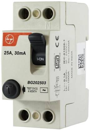 L&T RCCB double Pole 25 AMP/30mA 240 V Residual Current Circuit Breaker BG202503 MCB
