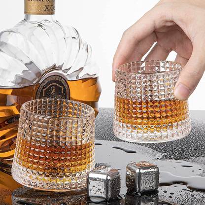 qzw (Pack of 4) Rotatable Diamond ,New Fashioned For bar, Party, Dinner, Resturant (170ml) Glass Set Whisky Glass