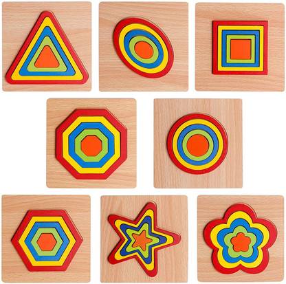 Authfort 8 pcs Shape Puzzle Toddler Puzzles Games Wooden Toys Montessori Shape Sorting Puzzle Toddlers Activities Preschool Learning Toy