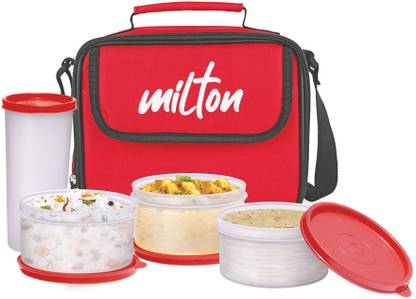 MILTON New Meal Combi Lunch Box, 3 Containers and 1 Tumbler, Red 3 Containers Lunch Box