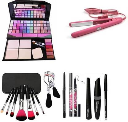 stalklady TYA 590 makeup kit, 7 makeup brush set, curler, smudge kajal, 36H waterproof kajal, 3in 1 combo , professional hair straight