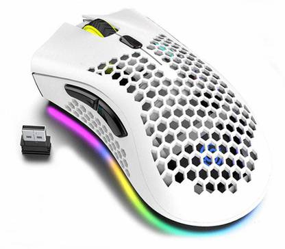 Etzin Lightweight Gaming Mouse, Honeycomb Design Rechargeable Wireless (White) Wireless Hybrid  Gaming Mouse