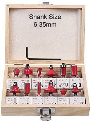 Mass Pro Trimmer Bits 6.35mm 12Pcs Multi Shapes Router/Trimmer Bit Set Combo With Wooden Box 1/4" (6.35mm Shank Size) Specially Designed For Wood Working Rotary Tool