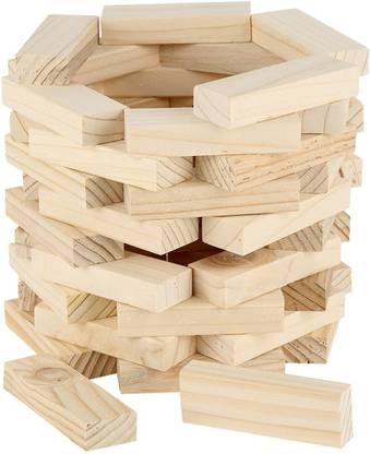 Cossetpack Timber Tower Wood Block Stacking Game | 54 Plain Classic Jenga Blocks | Non Toxic Natural Pine Wood | Size: 28 X 8 X 8 cm