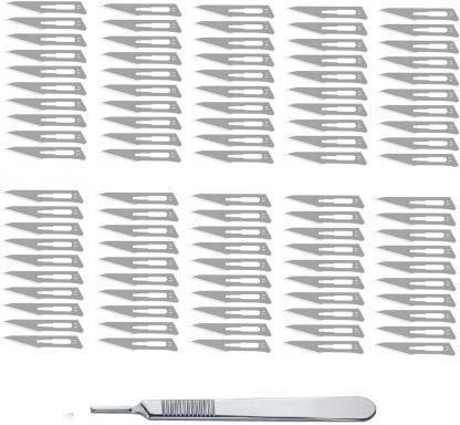 Forgesy Carbon Steel Surgical Scalpel Blades 100 Pcs With 1 Stainless Steel Handle Surgical Scalpel (Pack of 100) Surgical Scalpel