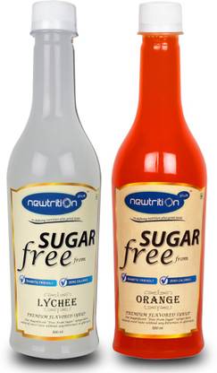 Newtrition Plus Lychee + Orange (Pack of 2) - Sugar Free Syrup, Zero Calorie, Zero Carb Diabetic , Keto Friendly (500 ml) Lychee, Orange