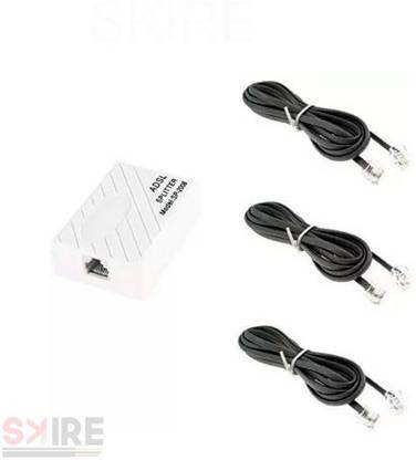 SKIRE ADSL Splitter/ADSL Filter/DSL Filter RJ11 for Landline Telephone and Broadband Modem Box with 3pcs RJ11 2mtr Cable CONNECTOR Wire Connector