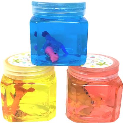 IKIS Crystal Clay Soft Slime Crystal Mud Putty Toy for Kids (Random Colours) (Crystal Slime with Surprise Figure Toy, Pack of 3) Art Clay