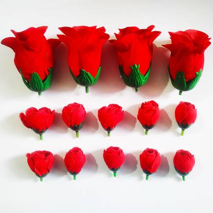 BEAUTYAVENUE Artificial Rose Flower for Home Decoration and Craft -10 Pieces Small Roses (Size- 2 inches) 4 Roses Buds Kali (Size- 3 inches) Red Rose Artificial Flower