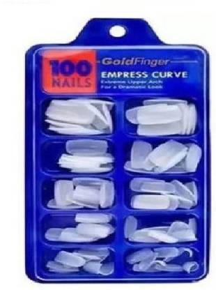 KAATO Artificial Gold Finger Empress Curve Tips Fake Nail s Pack of 100 White (Pack of 100) WHITE (Pack of 100) WHITE
