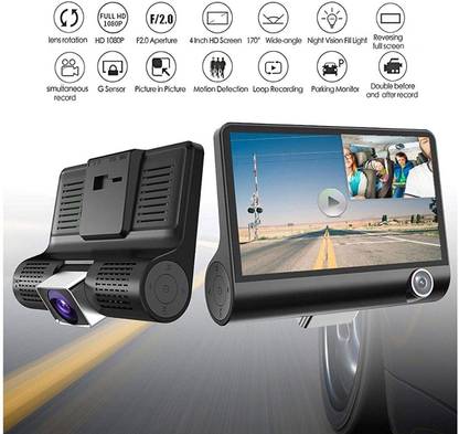 Cave 4.0 in 3 Way Car DVR Camera Driving Recorder Dash Cam Rear View Auto Registrator with Two Cameras DVRs Dual Lens Blackbox Car-Recorder Night Vision 3-Way DVR Multicolor LED