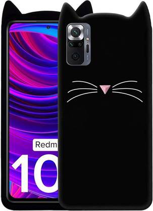 Mobilive Back Cover for Xiaomi Redmi Note 10 3D Cute Mustache Meow Cat Soft Silicon