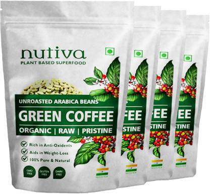 Nutiva Pack of 4 Green Coffee Beans - 50 Gram Each | For Immunity Building and Weight Loss | Premium Grade 100% Unroasted Arabica Green Coffee Beans