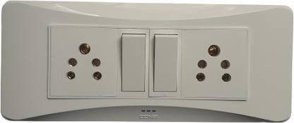 Cona Smyle MODULAR PLATE SIZE-6M ( COLOR - WHITE ) WITH 2 MODULAR SWITCH 6A ( 1 WAY ) & 2 MODULAR SOCKET 6A ( 5 PIN ) ATTACHED | HEAVY DUTY POLYCARBONATE PRODUCTS | COMPLETE SET OF 1 | Wall Plate