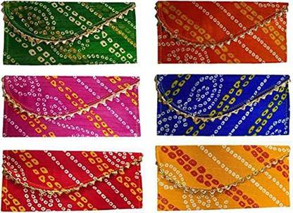Dev Handicraft Shagun Bandhej Envelope For Wedding Party Wallet Clutch Gifting Lifafa Envelopes (Pack of 6) (Multicolor) Envelopes