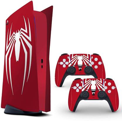 Skinny PS5 Skin Spider-Man Red Logo for PlayStation 5 Disc Edition 1x Console Skin, 2x Dualsense Controller Skin  Gaming Accessory Kit