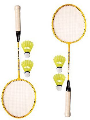 CLOVERBYTE Bullet Multicolour Set of 2 Piece Badminton Rackets with 4 Piece Plastic Shuttle Cock Badminton Kit