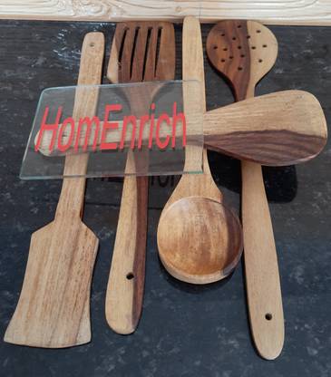 HomEnrich Cooking Spoons | Baking Spoons | Ladle | Spatula | Wood Ladle | Wood Spatula | Wood Spoons | Wooden Spatula | Wooden Ladle Kitchen Tool Set