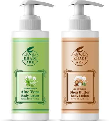 Khadi Ark Aloe Vera Body Lotion & Shea Butter Body Lotion for Healing Dry Skin, Provides Protein to dry Skin with UV Rays Skin Protection (Locking 48 Hrs. Moisturization) (Pack of 2, 300 ML Each)