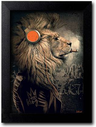 Blue Nexus Classic Funny Lion Attitude Wall Poster with Wall Frame Wall Stickers Room Art Poster_FBNWPA68 Digital Reprint 12 inch x 9 inch Painting