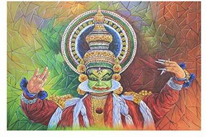 Dharvika Innovations Kathakali Sparkle Coated Self Adhesive Wallpaper Without Frame Digital Reprint 24 inch x 36 inch Painting Digital Reprint 36 inch x 24 inch Painting