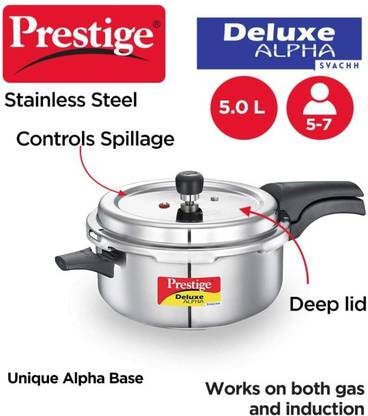 Prestige Deep pan steel 5 L Outer Lid Induction Bottom Pressure Cooker & Pressure Pan