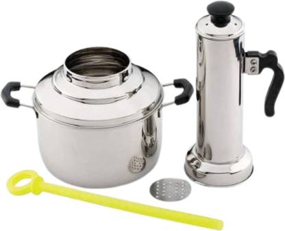 PGD Gaint Puttu kudam Big with Double Handle, Tubular Kuzhal, Steamer Plate, Plastic Stick, Silver Lid with Knob and Black Plastic Handle - Requires Assembly Stainless Steel Steamer