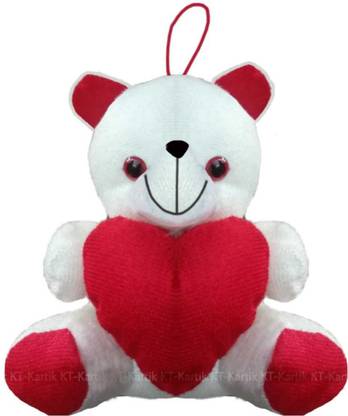 KT-kartik Hanging Small Cute Red Heart White lovey Teddy Bear Soft Stuffed Toy  - 13 cm