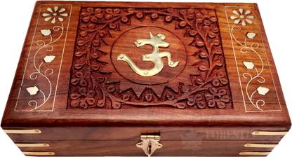 FORESTIS GALLINARIA Exquisitely Hand Brass-Filled Wooden OM Box for Good Luck| Jewellery Box| Handmade Decorative Case| Kit| Vanity| Organiser For Women, Girls, Necklaces, Gold, Storage, Cash, Money, Wedding Gift Items| Stylish| Traditional Boxes| Fancy| Latest Design Item| Indian Vastu| Lucky Charm (8x5 Inches) Retro Jewellery Box, Cash Box, Money Box Vanity Box