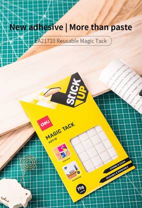 Deli Multi-Purpose Non-Toxic Adhesive Putty for Tack Poster, Memo, Hold Cables, Wires, Position Items on Desk or Floorstick, Seal, Position, Hold a Lot of Items, Thumb Press Easy Stick Putty Hold Items for Over 24 Hours, Wall Safe Sticky Tack, 75gram-54 Tacks/pad, 2 Pack of Reusable & Removable Magical Tack for Modeling to Sculpt and Stick, Art Adhesive Clay