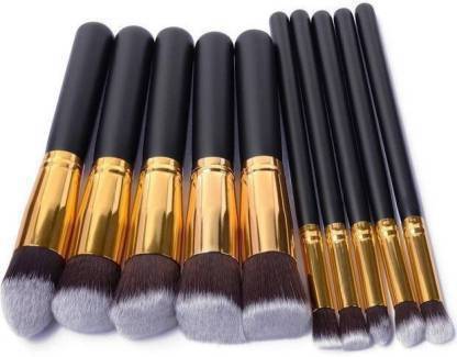 Glemmi Premium Synthetic Makeup Brush Set (Black) (Pack of 10)