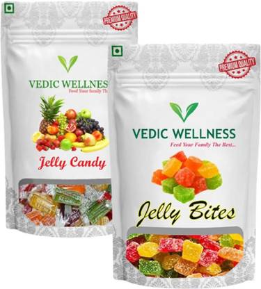 Vedik Wellness Jelly Bites | Sugar Coated Jelly& jelly Candy (Mix Flavored Candy) (200 Gram each) Mix Flavored Jelly Candy