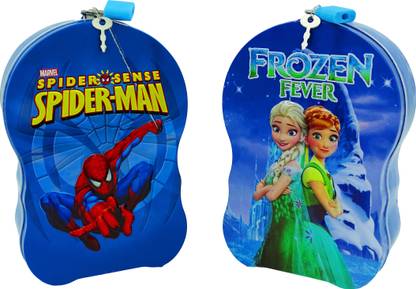 poksi Combo of (Spiderman + Frozen) Printed and Embossed|Anna Elsa METAL COIN BANK /PIGGY BANK FOR KIDS WITH LOCK AND KEY|Return Gift| (2 PCS) Coin Bank . Coin Bank