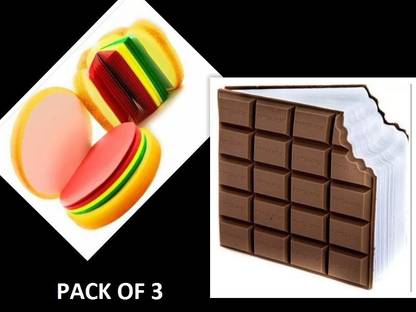 Rockjon Diary Burger,Sandwich & Chocolate (Random, Pack of 3) Regular Diary 80 Pages