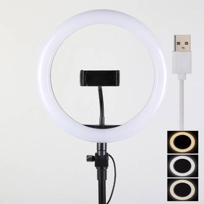 kajtosh 10"Inch Led Ring Light For Tiktok|Youtube|Reels|Photo-shot|Video Live stream| Makeup Videos|Vigo Video Shooting|3 Color Modes |Dimmble Lighting|Recording with Mobile Phone And Camera Clip Setup Ring Flash. Ring Flash