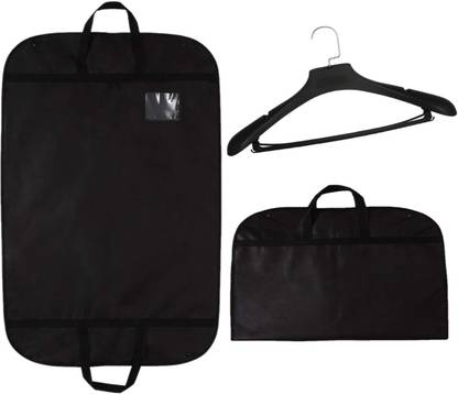 dhanak garment bag with hanger Exclusive Combo of Men's Suit Cover with Hanger_2 Pcs. of Hanger (Plastic) & 2 Pcs. of Suit Bag (Non-woven Breathable Fabric)_ Garment Bag Blazer Cover_Black Color