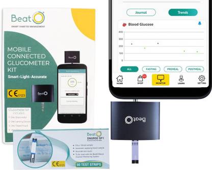 BeatO Smartphone Glucometer with 20 Test Strips & Free 30 Test Strips Glucometer