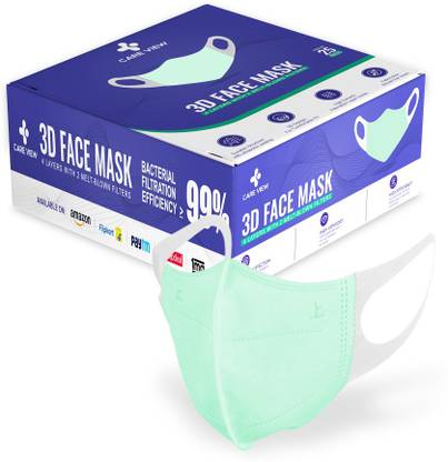 Care View 3D Reusable Face Mask with 4 Layered Filtration certified & Incredibly Soft Spandex Non Woven Fabric Ear loop (MEDICAL GREEN, PACK OF 25) 3D Face Mask