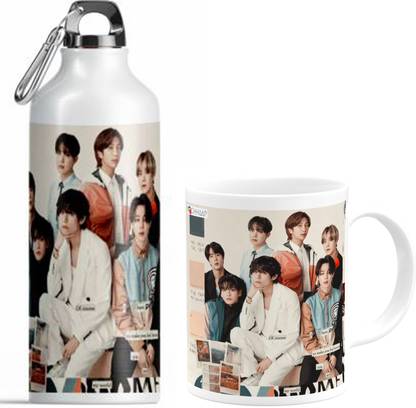 CHHAAP BTS Bottle BTS Bangtan Boys Vogue Printed Aluminium Sports Sipper Music Band V Suga J-Hope Jungkook Jin Jimin Rm BTS Signature Army Best Gift for BTS Lovers Water Bottle BTS Sipper with (SPRMUG6) Black Aluminium, Ceramic Coffee Mug